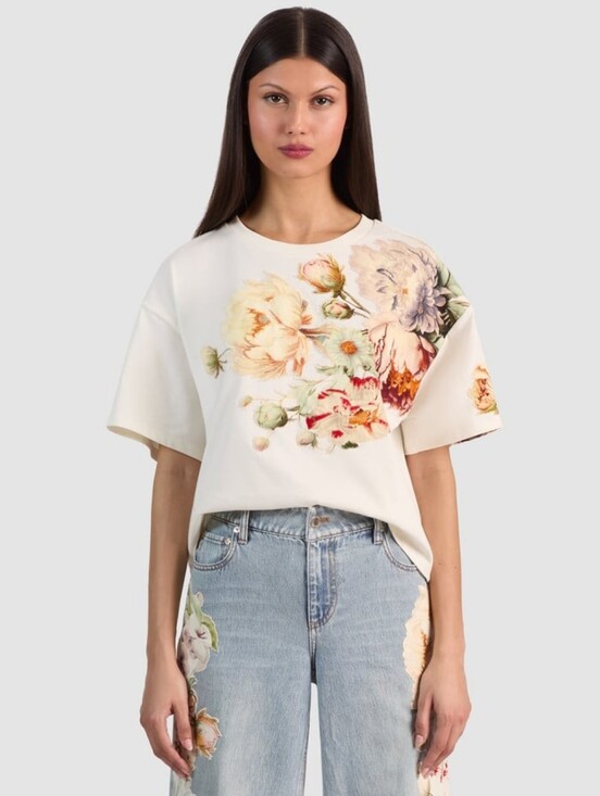 Alice + Olivia Tops - ALICE & OLIVIA EVAN APPLIQUE OVERSIZED TEE